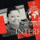 Photo illustration of Jessica Barahona-Martínez, an El Salvadorian woman who was detained by Interpol; the Interpol logo; an inverted American flag.