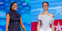 A split composite of Michelle Obama and Ella Emhoff.