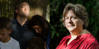 David Bennett Jr and his family hugging near a tree; Ann Faucette.