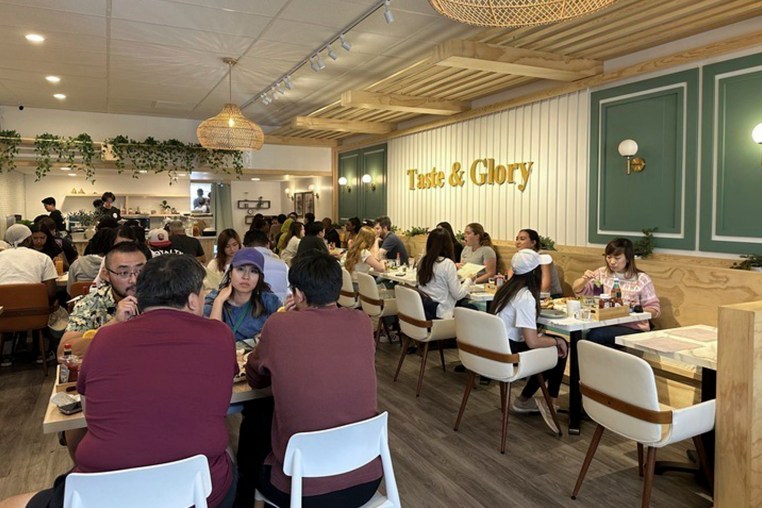 Customers eat weekend brunch items at Taste & Glory restaurant in San Mateo, Calif., on Saturday, Aug. 17, 2024. 